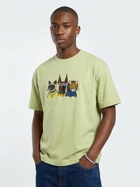 Urban Revivo Embroidered City Pets Lime Green T-Shirt - Men's Large